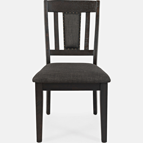 American Rustics Slatback Dining Chair in Distressed Dark Wood & Fabric (Set of 2)